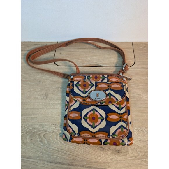Fossil Key-Per Mini Crossbody Bag Retro Floral Print Vinyl Coated Canvas - Picture 1 of 7